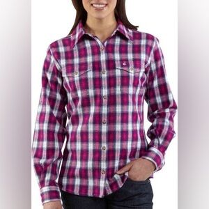 Like New Carhartt Women’s Purple/Pink/White Plaid Long Sleeve Flannel Shirt/Top